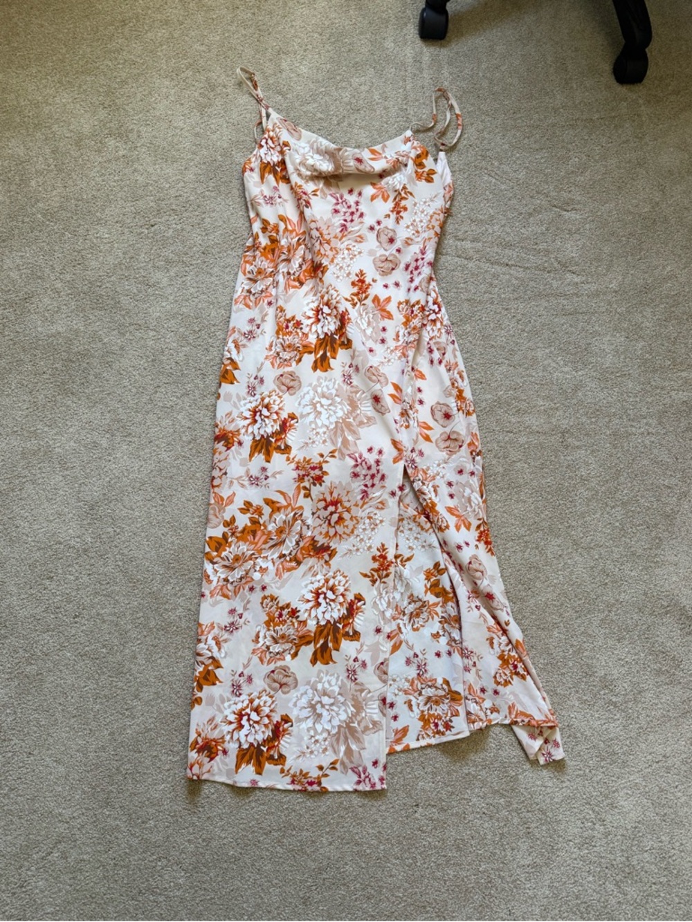 Petal & Pup Cream Floral Midi Dress with Orange Accents